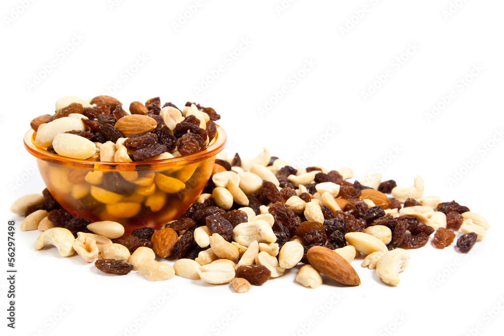 nuts and raisins isolated on white nuts and raisins isolated on white