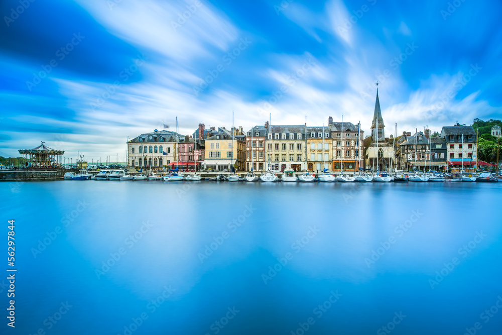 Honfleur skyline harbor and water reflection. Normandy, France