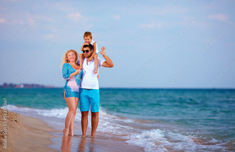 happy family on vacation, sea beach happy family on vacation, sea beach