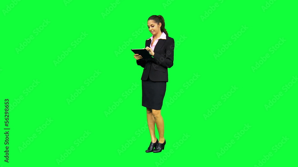 Smart Caucasian Businesswoman Wireless Tablet Green Screen Smart Caucasian Businesswoman Wireless Tablet Green Screen