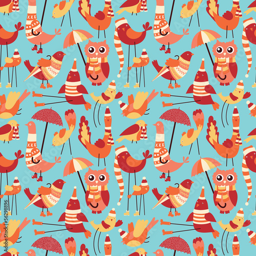Vector seamless pattern with cute cartoon birds