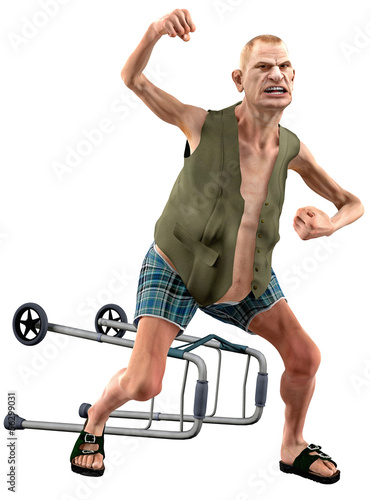 Wütender Senior / pöbeln mit Gehhilfe