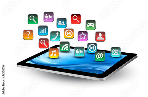 Colorful application icons in a tablet. Vector