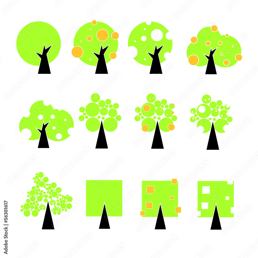 Obraz premium Vector trees icon logotype set