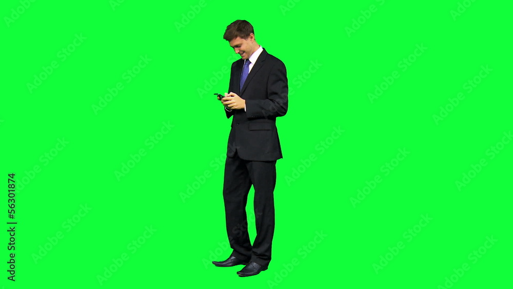 Young Caucasian Male Businessman Green Screen Smart Phone Young Caucasian Male Businessman Green Screen Smart Phone