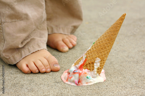 Φωτογραφία Dropped Ice Cream Cone by Child's Feet