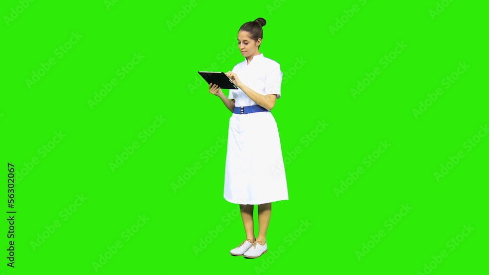 Senior Nurse Touch Screen Tablet Green Screen Senior Nurse Touch Screen Tablet Green Screen