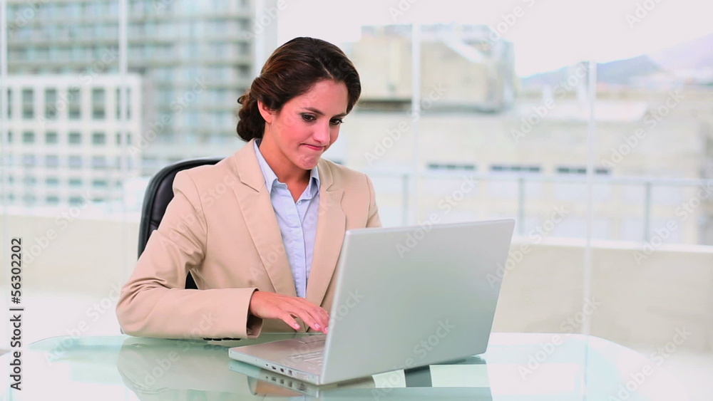 Concentrated attractive businesswoman using a laptop