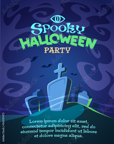 Spooky graveyard. Halloween background.