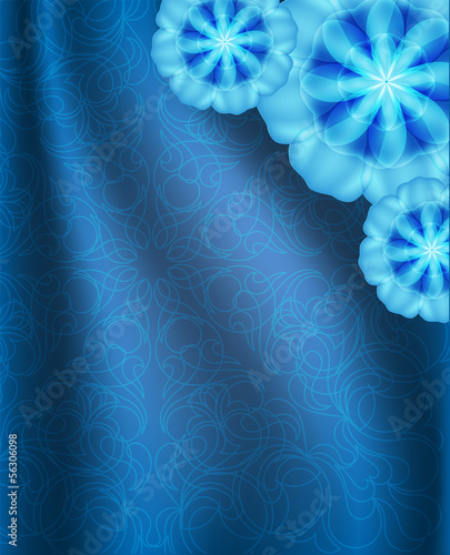 Blue background with ornament, imitation silk with pleats