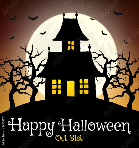 Scary house on hill with moon
