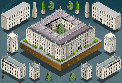 Isometric European historic building photo