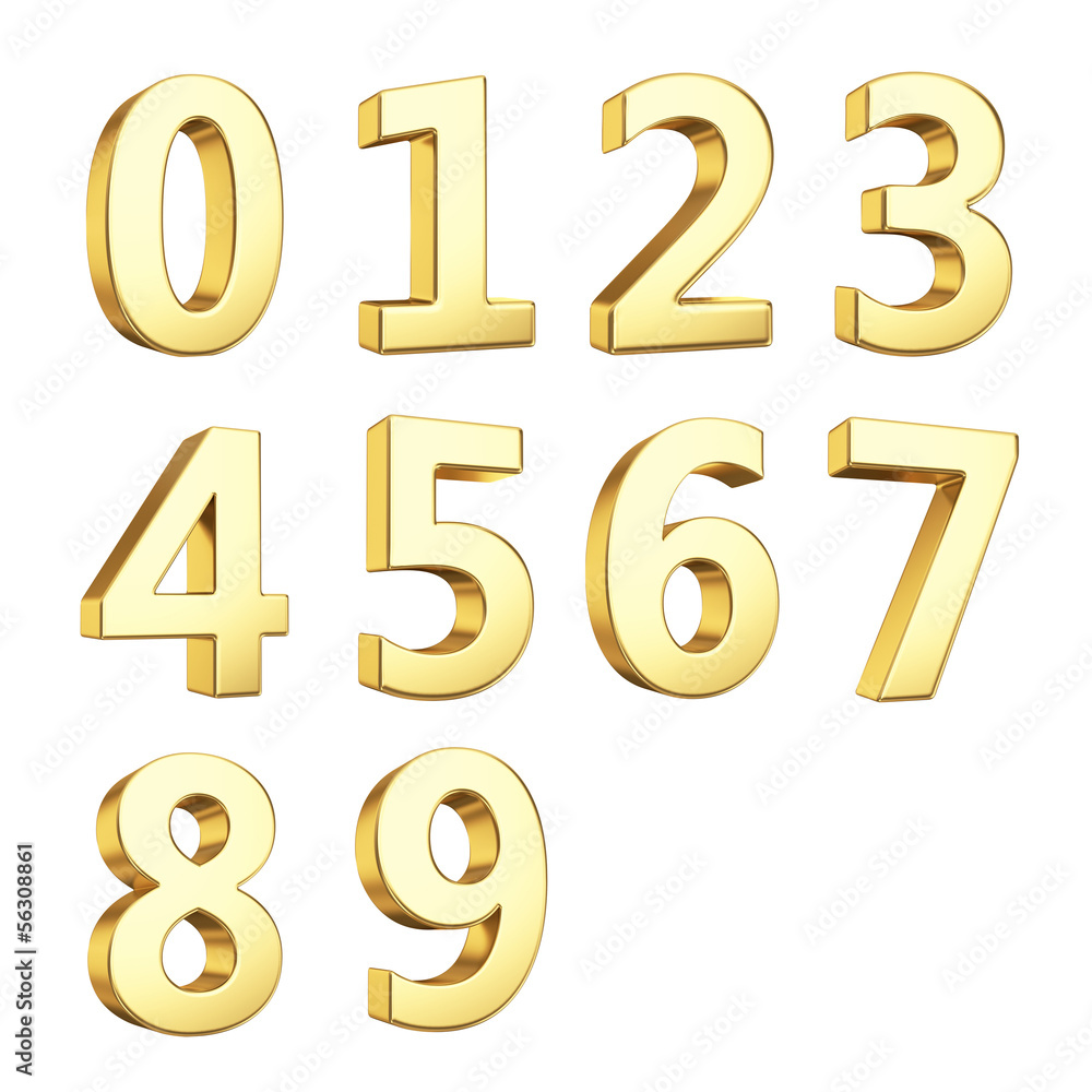 3D numbers isolated with clipping path on white