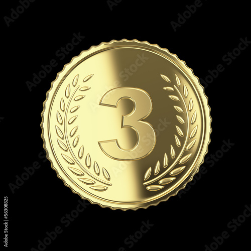 Golden medal 3D render - isolated with clipping path photo