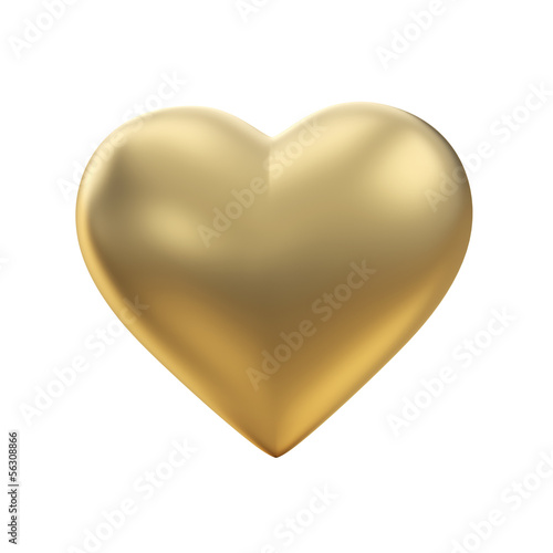 Golden heart on white with clipping path
