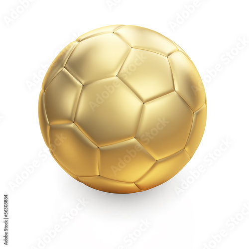 Golden 3d soccer ball on white with clipping path