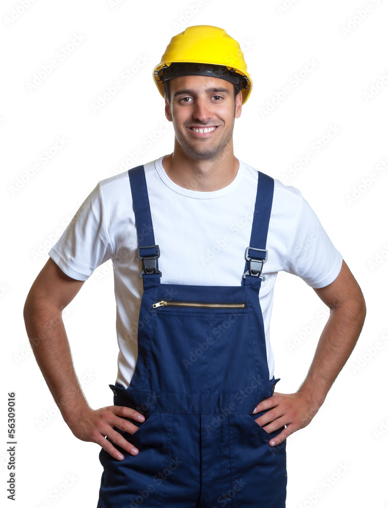 Latin construction worker ready for kick off Latin construction worker ready for kick off