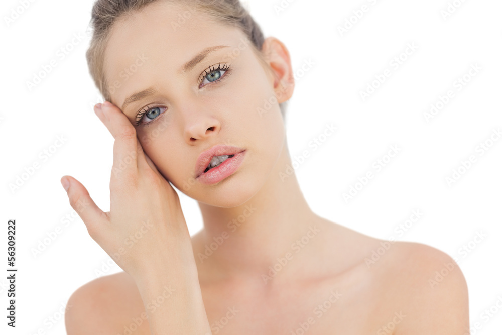 Natural brunette model posing looking at camera Natural brunette model posing looking at camera