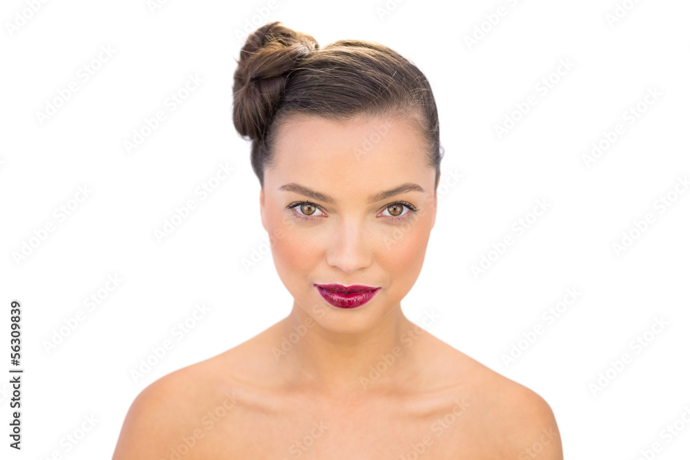 Glamorous woman with red lips looking at camera Glamorous woman with red lips looking at camera