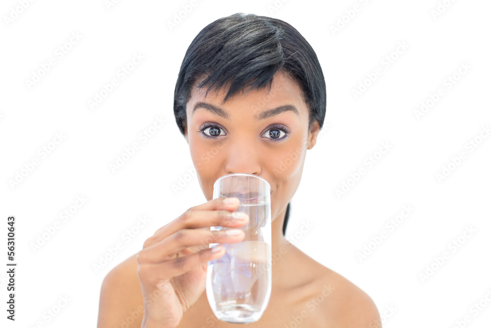 Lovely black haired woman drinking a glass of water Lovely black haired woman drinking a glass of water