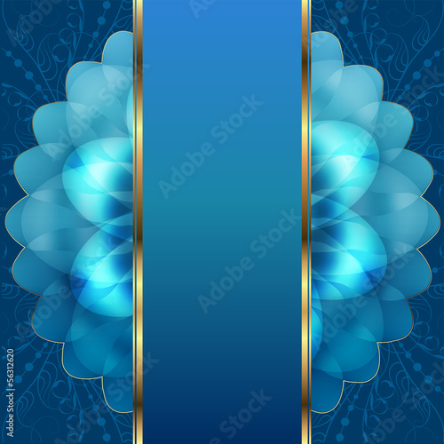 Blue background with flowers and snowflakes
