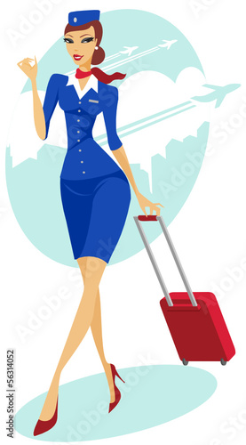 Flight attendant with suitcase