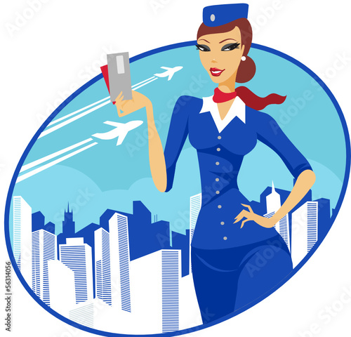 Flight attendant holding tickets