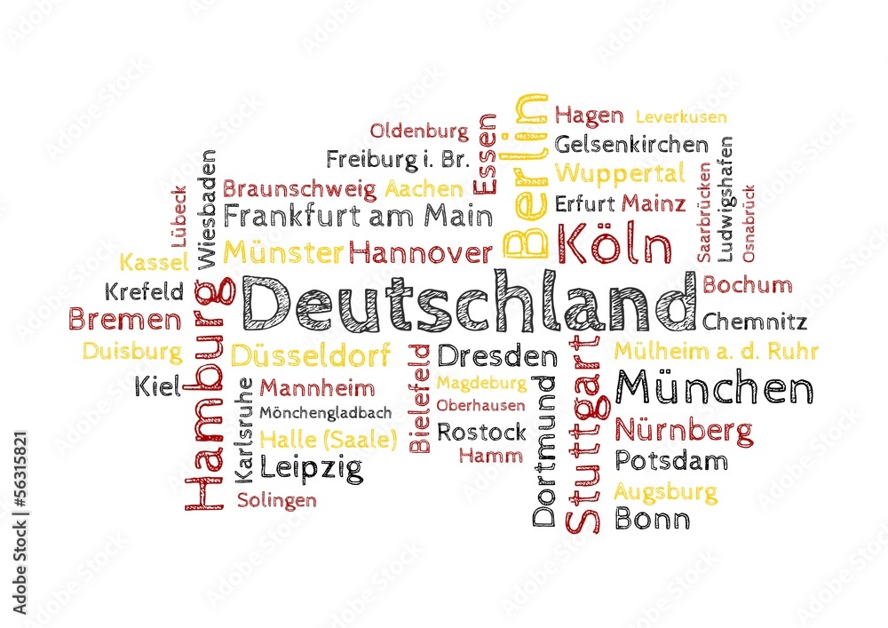Wordcloud - 50 deutsche Großstädte farbig
