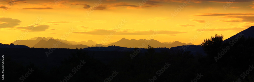 Mountain range - panoramic view at sunset