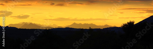 Mountain range - panoramic view at sunset