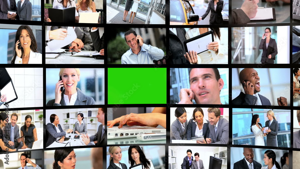 3D Video Wall Green Screen Business People Smart Phone Tablet Technology 3D Video Wall Green Screen Business People Smart Phone Tablet Technology