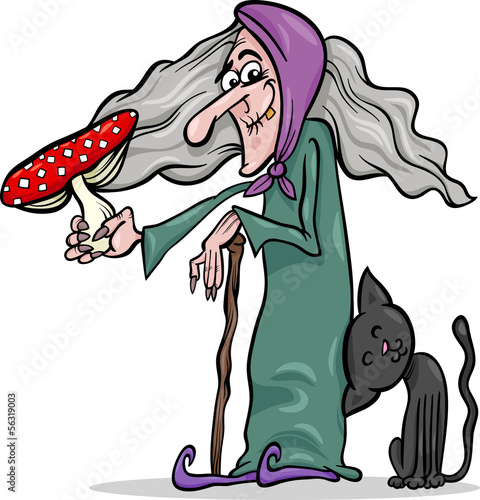 witch with mushroom cartoon illustration