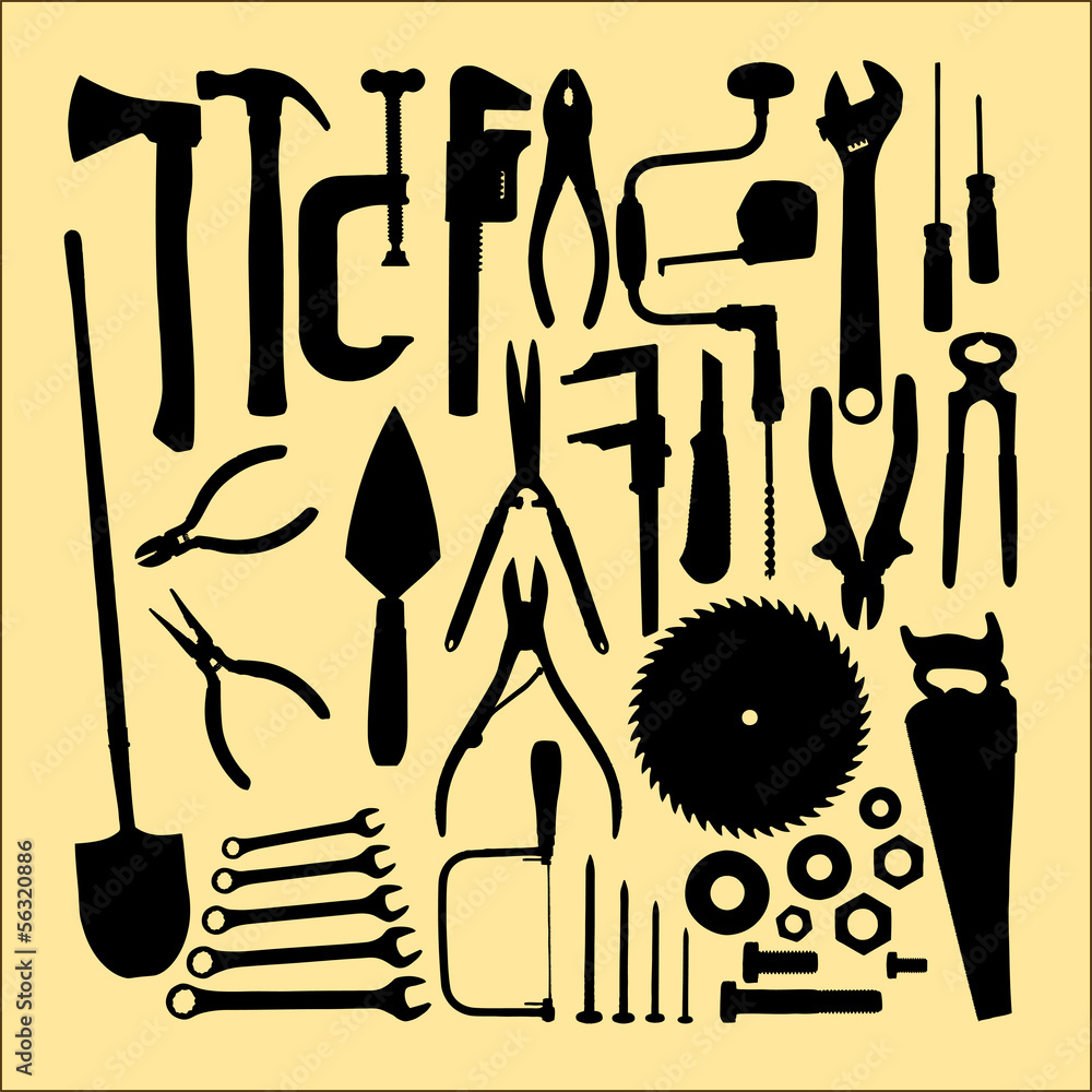 Silhouettes garden and carpentry tools Silhouettes garden and carpentry tools