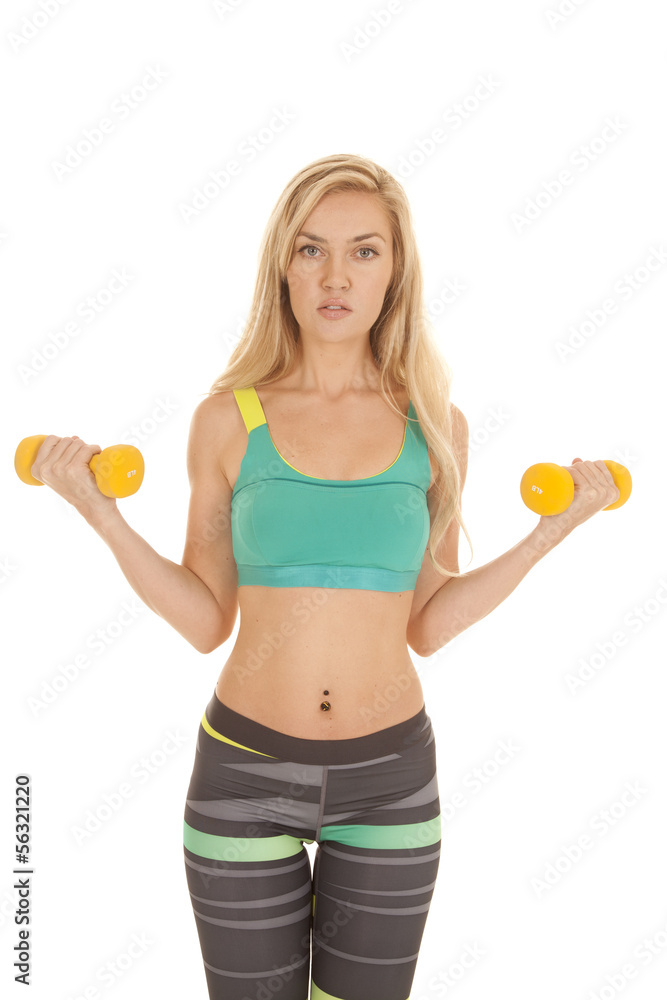 sports bra stripe pants yellow weights curl front sports bra stripe pants yellow weights curl front