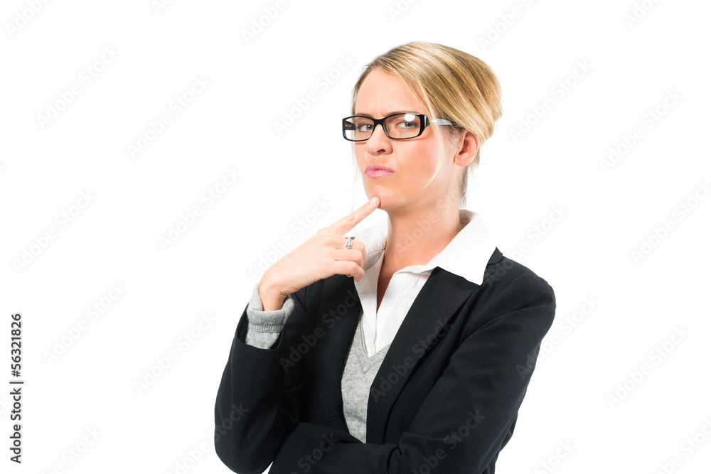 Young woman with white background thinking Young woman with white background thinking