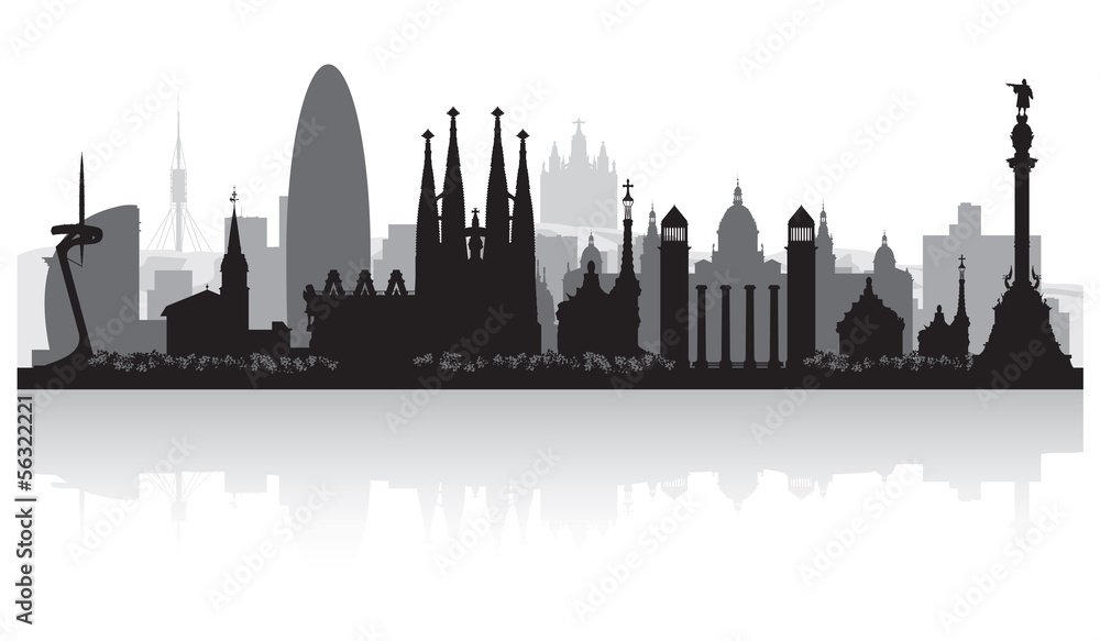Barcelona Spain city skyline silhouette - obrazy, fototapety, plakaty 