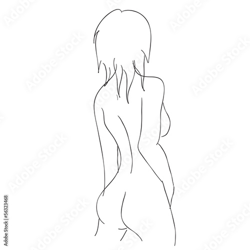 Illustration silhouette sketch woman back.