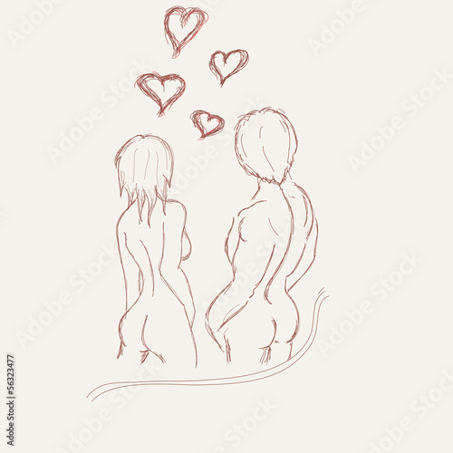 silhouette of naked man and woman body - illustration