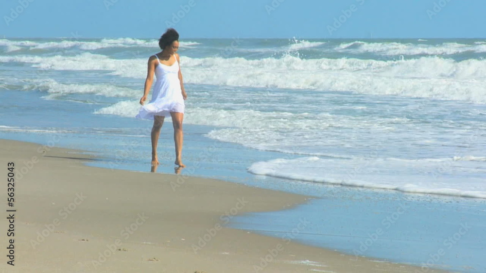 Laughing African American Girl Beach Water Laughing African American Girl Beach Water