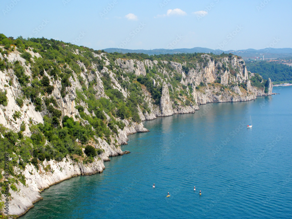 Cliffs on coast of Adriatic sea in gulf of Trieste, Italy, EU.