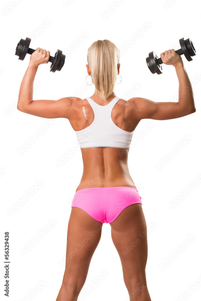 Image of beautiful athletic woman from back, doing exercise Image of beautiful athletic woman from back, doing exercise