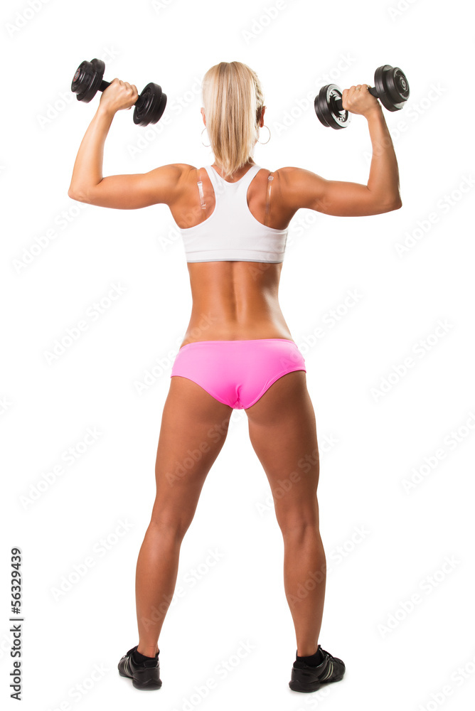 Image of beautiful athletic woman from back, doing exercise Image of beautiful athletic woman from back, doing exercise