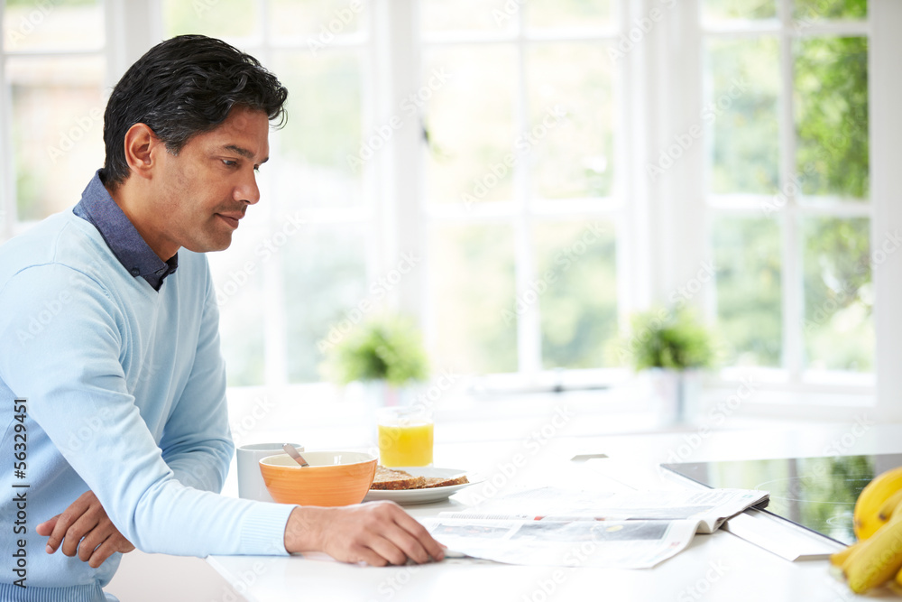 Indian Man Enjoying Breakfast At Home Indian Man Enjoying Breakfast At Home
