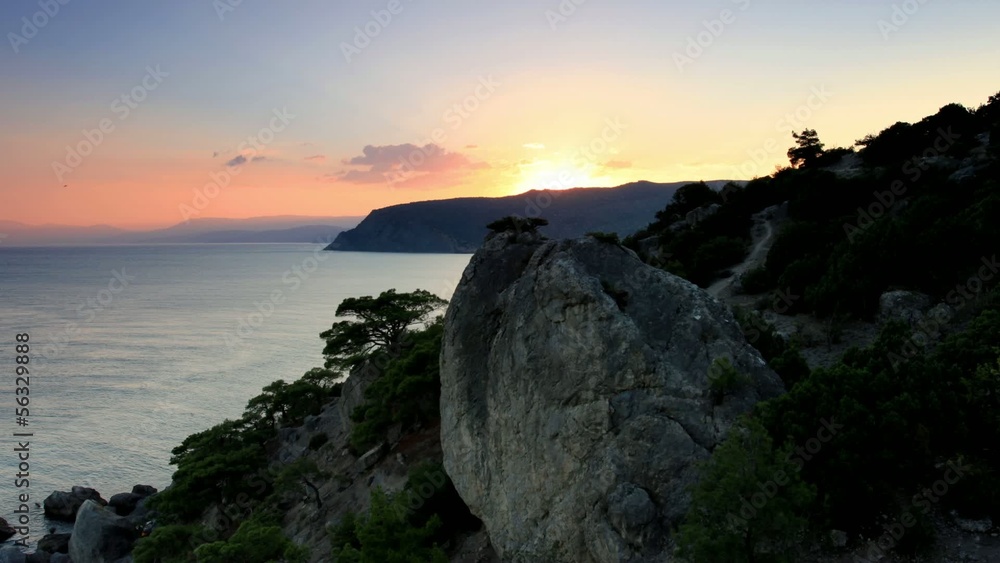 Timelapse sunset in the mountains. Noviy Svet, Crimea, Ukraine Timelapse sunset in the mountains. Noviy Svet, Crimea, Ukraine