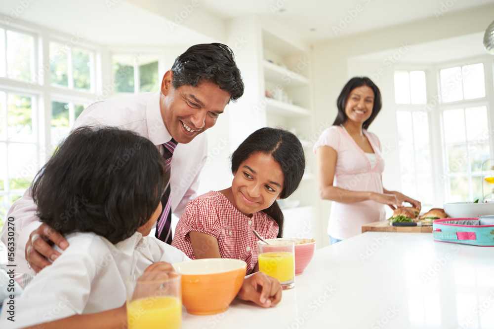 Family Having Breakfast Before Father Leaves For Work Family Having Breakfast Before Father Leaves For Work