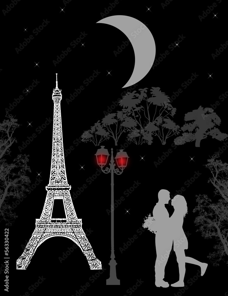 Paris poster with lovers