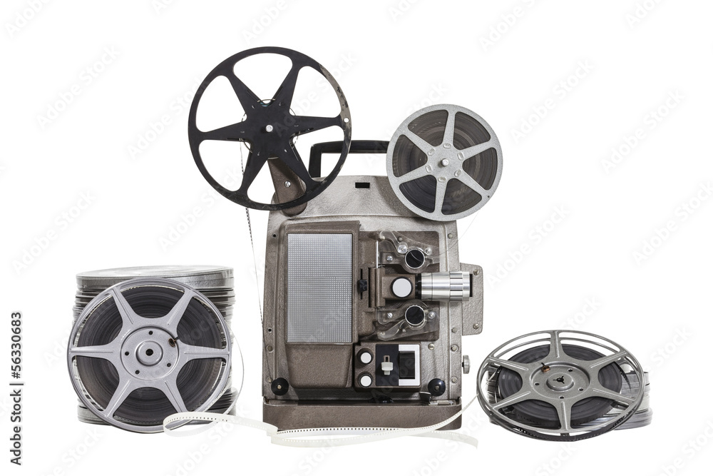 Fototapeta premium Vintage Films with Projector Isolated