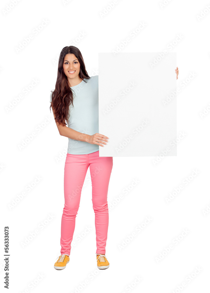 Attractive girl with blank placard Attractive girl with blank placard