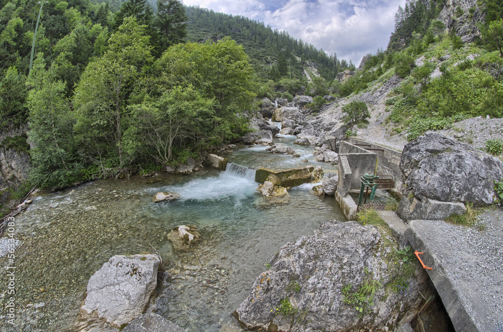 Waterfalls on a mountain landscape. Summer season Waterfalls on a mountain landscape. Summer season