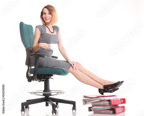 Woman work stoppage businesswoman relaxing legs up plenty of doc